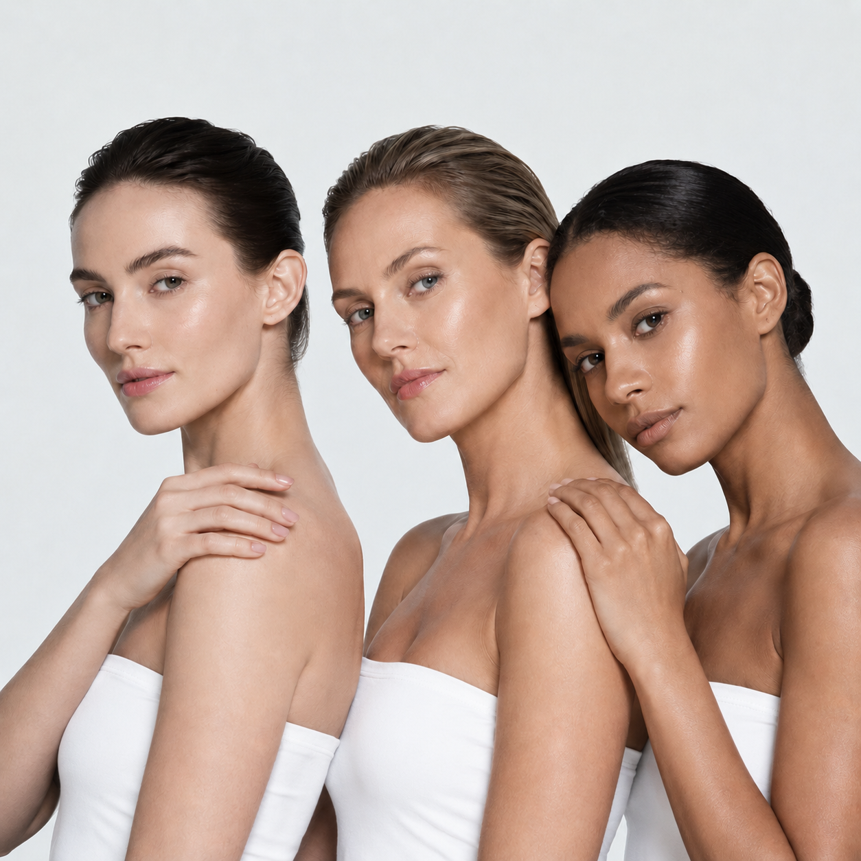 Three women with healthy-looking skin